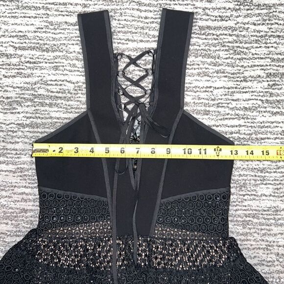 New Self-Portrait Lace Up Plunging V Ruffle Mini Dress Black Size 4 - Picture 10 of 16